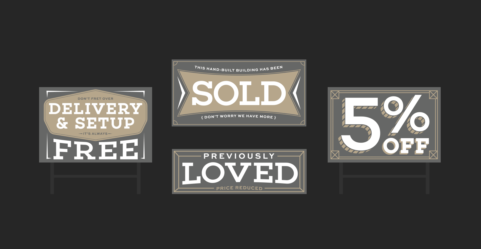 Branded yard signs for Marten Portable Buildings with shed company branding