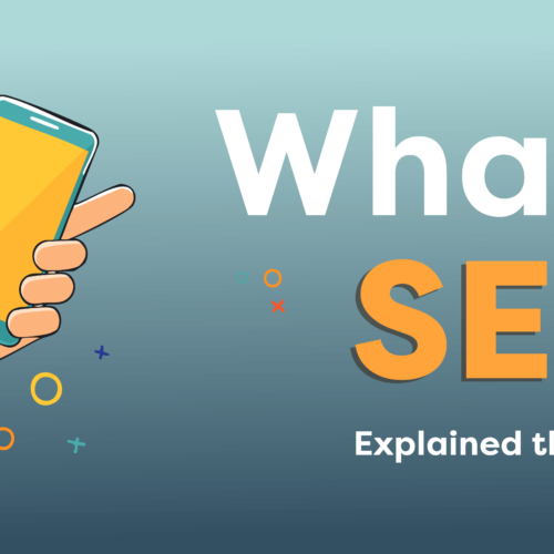 Illustration of hand hold smart phone with text overlaid "What is SEO explained through TikTok
