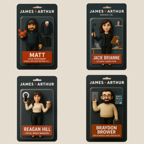 James Arthur Design Co. emplouyees AI action figures collage