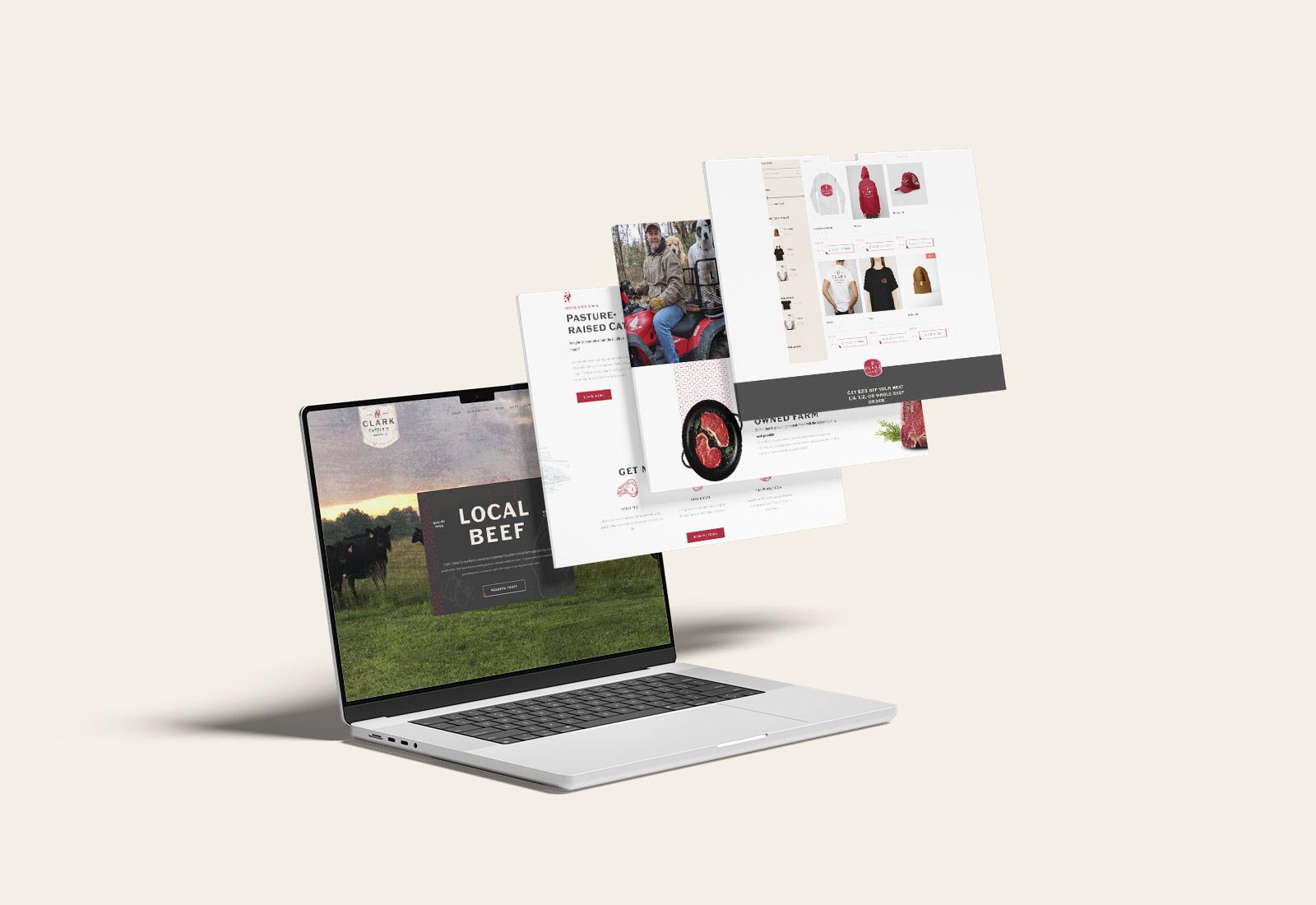 Clark Cattle Co. farm website design displayed on laptop and screens