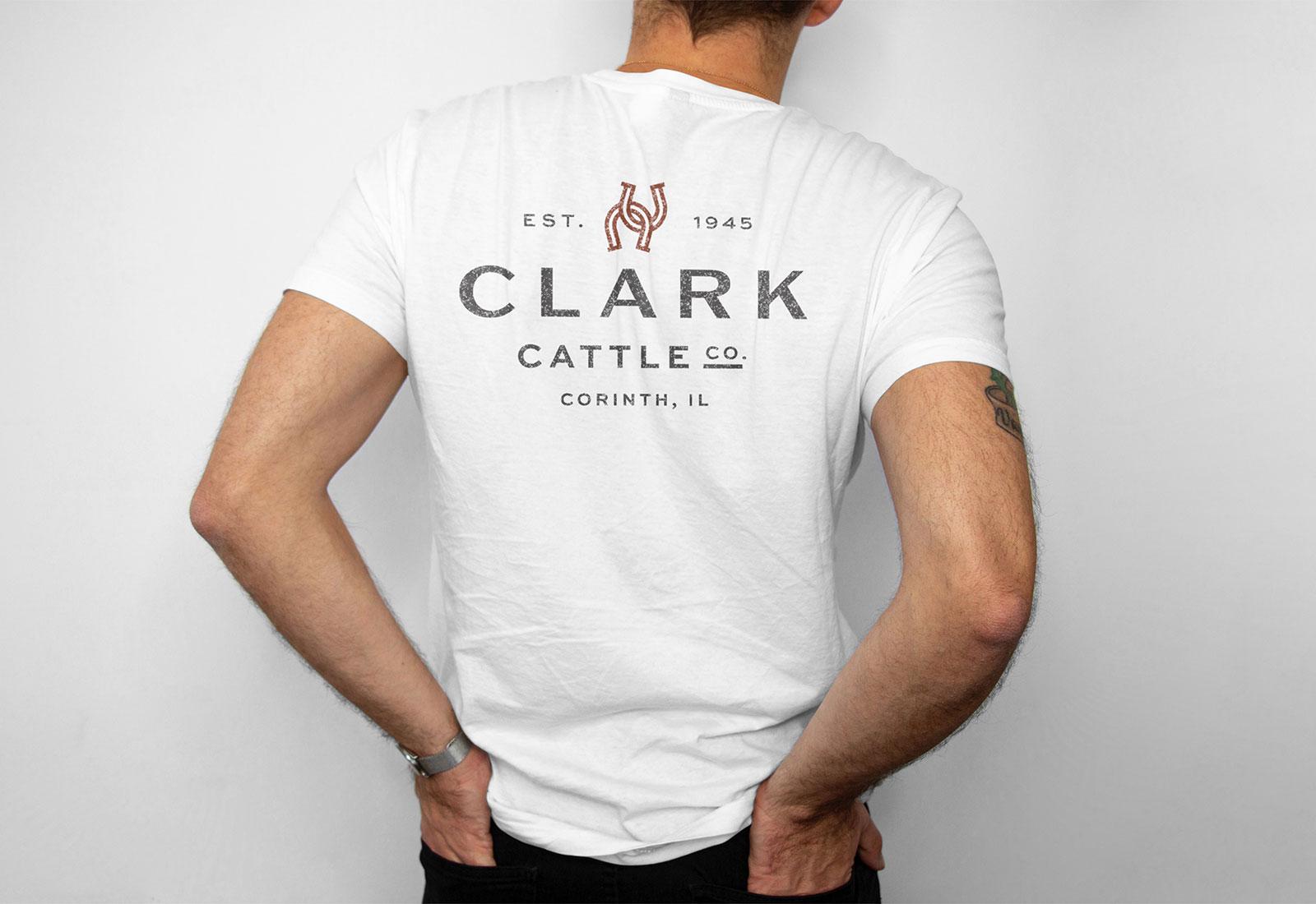 Clark Cattle Co. logo on t-shirt showcasing farm branding and farm website design portfolio
