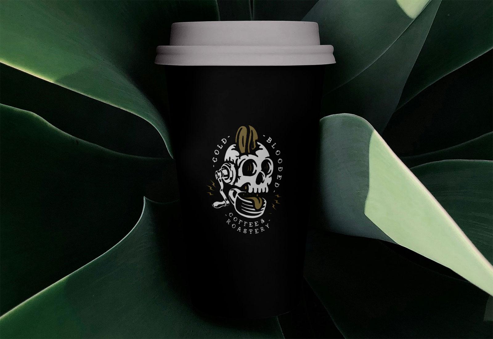 Cold Blooded Coffee cup with lid in tropical setting