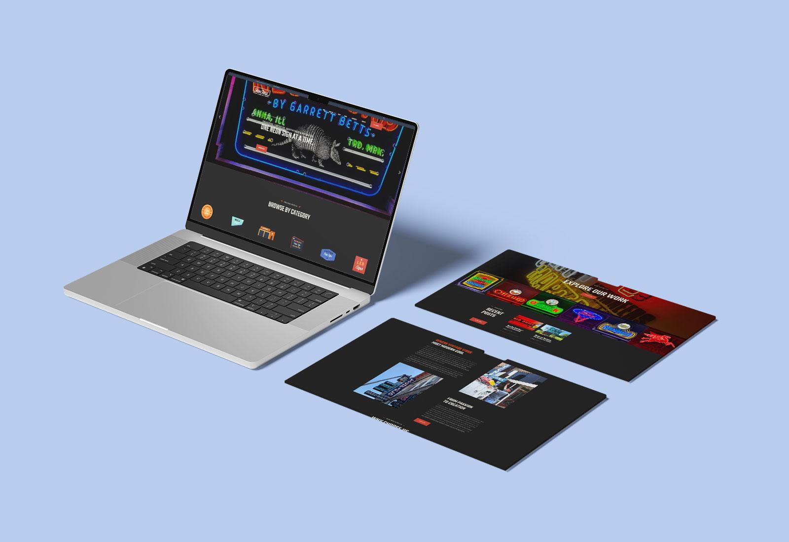 Neon Road small business web design displayed on laptop and screens