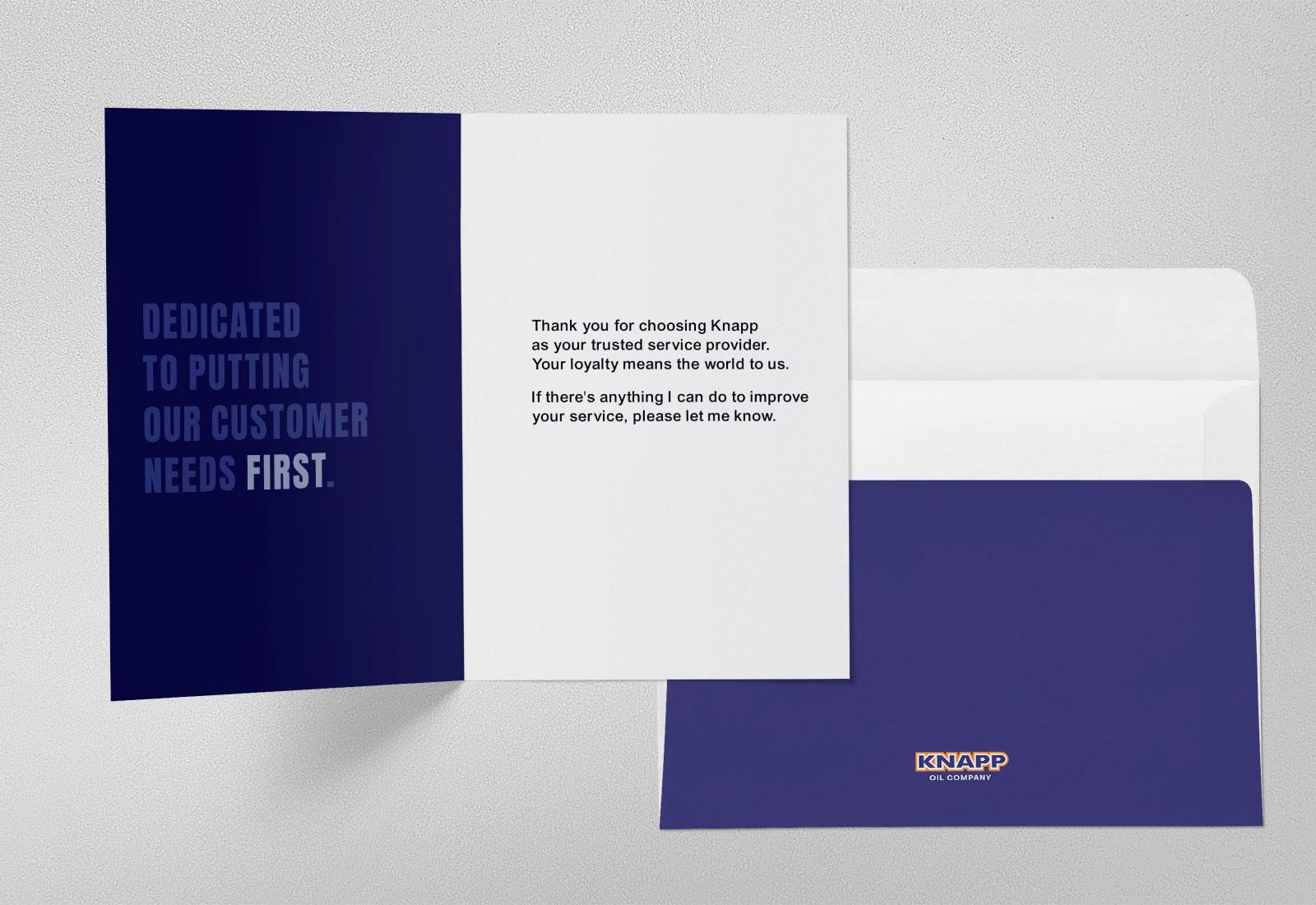 Knapp Oil fuel company branding thank you card design