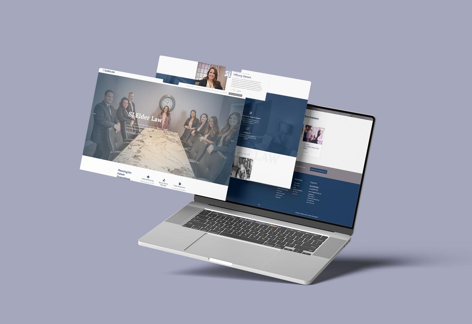 SI Elder Law firm web design displayed on laptop and multiple screens