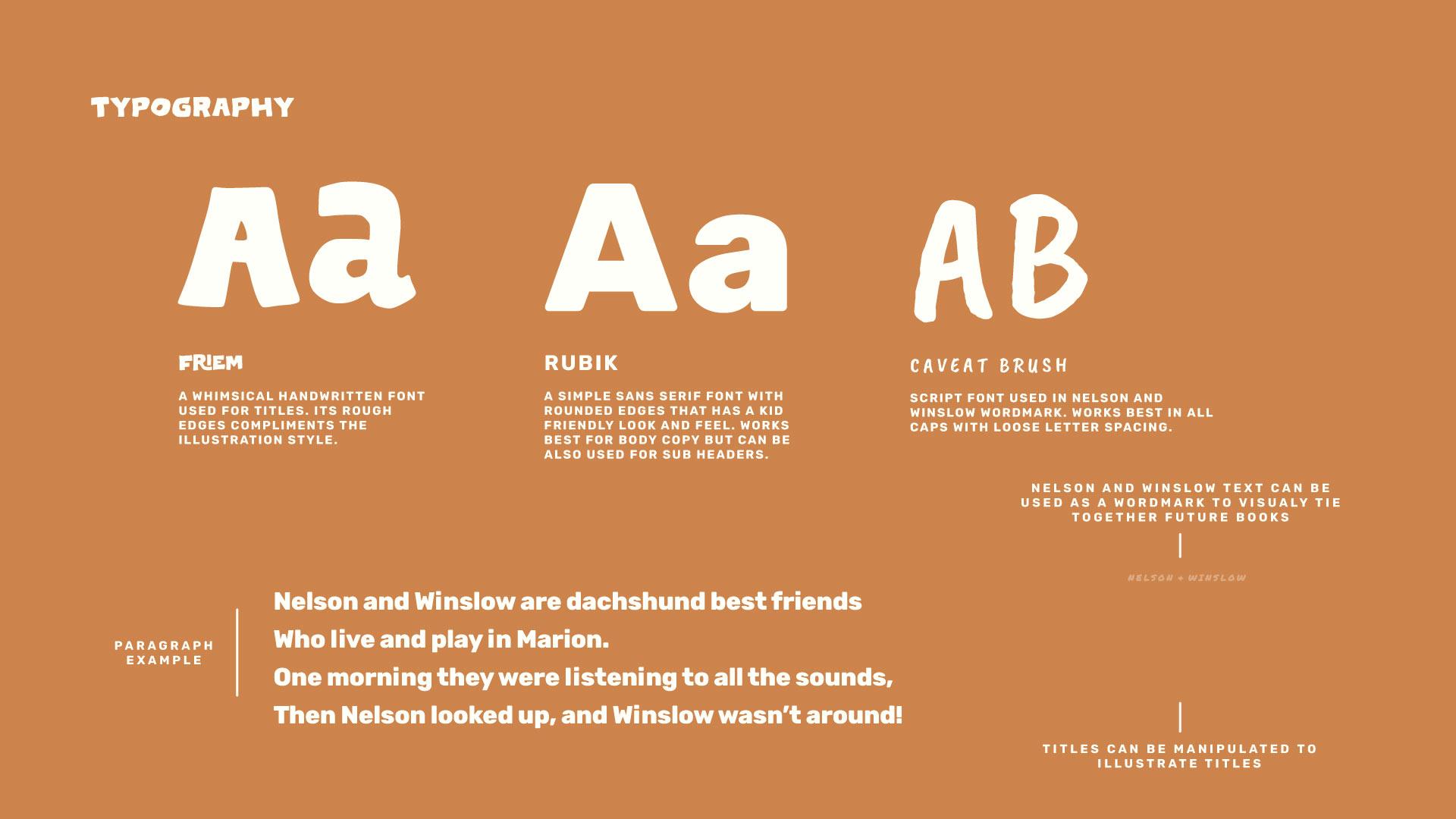 Typography details for Nelson & Winslow children’s book illustration