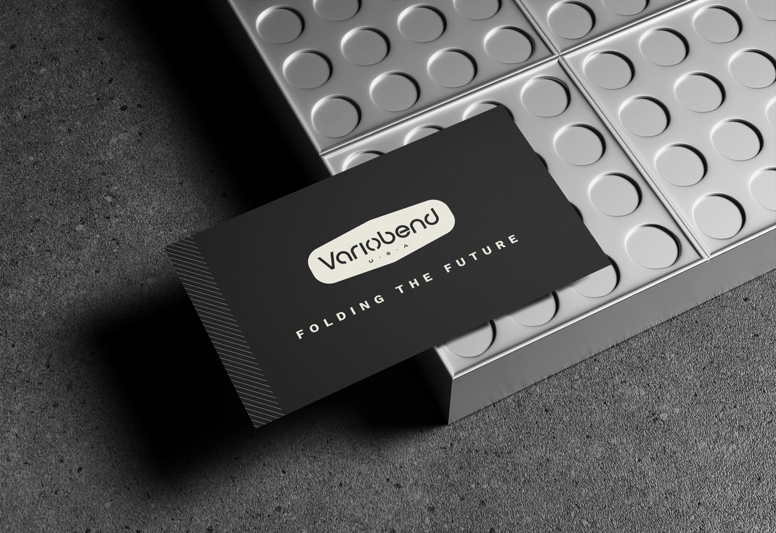 Variobend USA metal manufacturer branding business card closeup